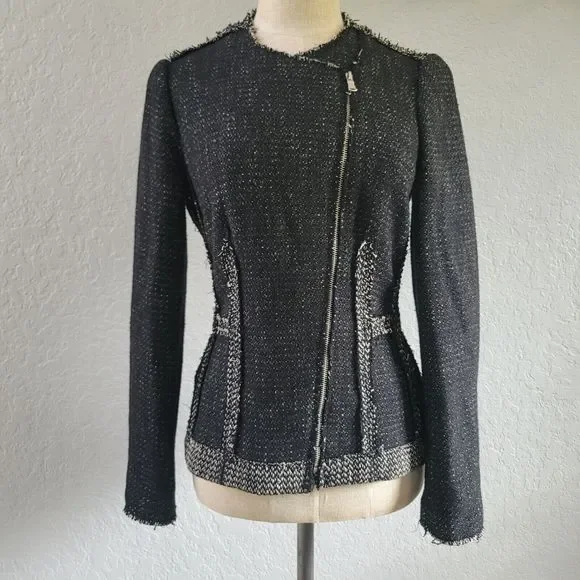 Rebecca Taylor Structured Tweed Blazer Black White Size 2 - Picture 1 of 8